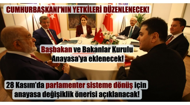 28 Kasım’da parlamenter sisteme dönüş için anayasa değişiklik önerisi açıklanacak!
